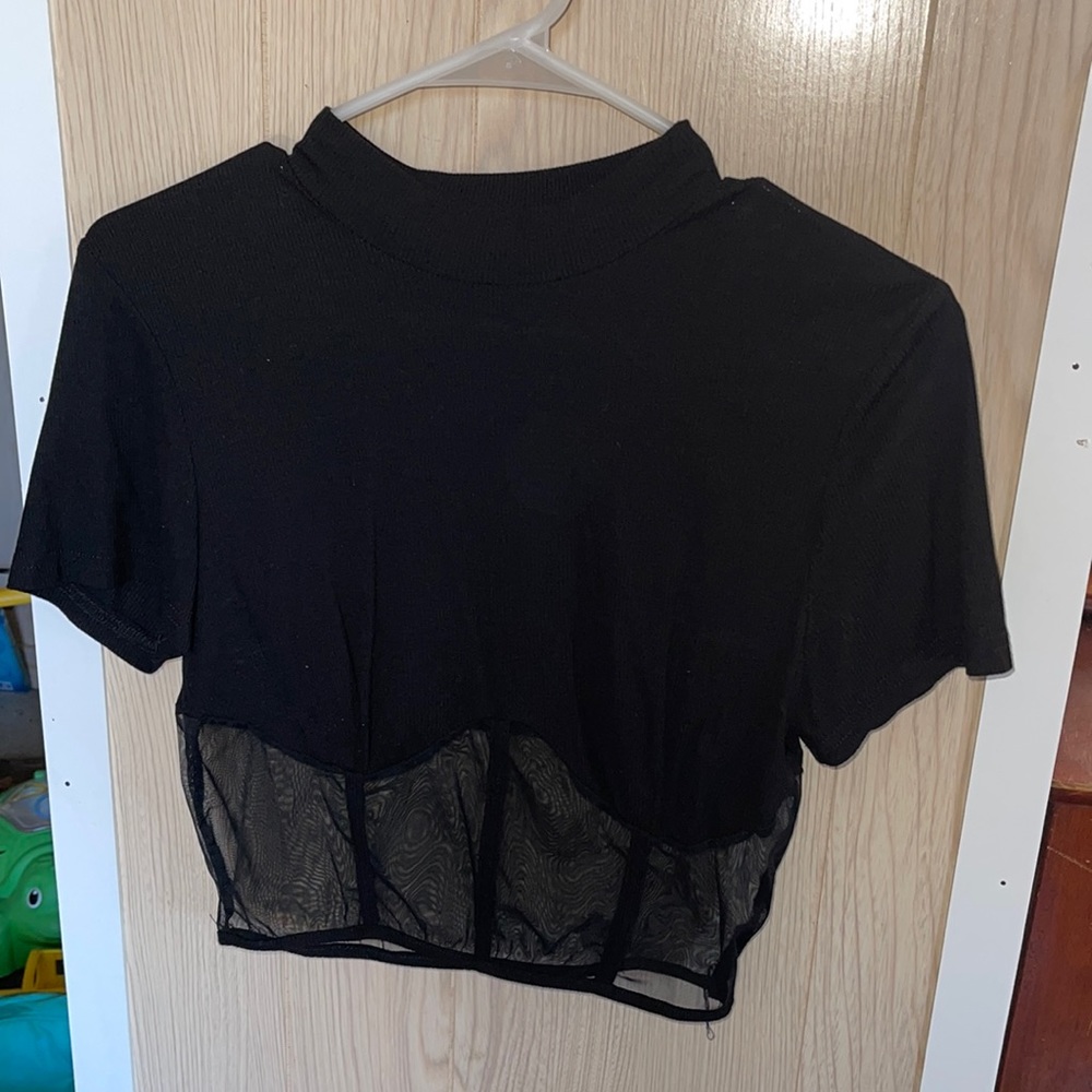 SHIEN BLACK CROPPED SHIRT
